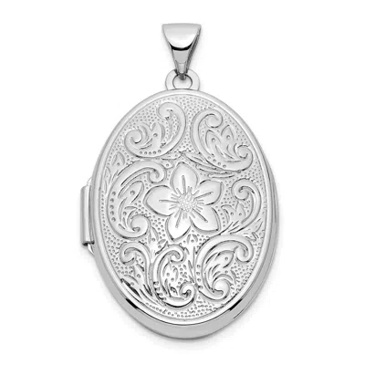 Diamond2deal 14k White Gold Reversible Swirl Design Floral 26mm Oval Locket Pendant
