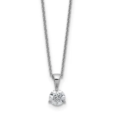 Diamond2deal 14k White Gold Round 0.90 Ct Lab-grown Diamond 3 Prong Solitaire Pendant Necklace 18"