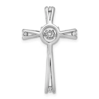 Diamond2deal 14k White Gold Round Diamond Cross Chain Slide Pendant In Silver