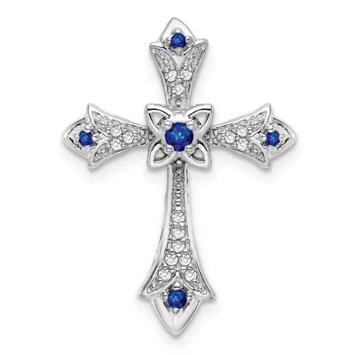 Diamond2deal 14k White Gold Round Sapphire And Diamond Fleur De Lis Cross Chain Slide In Silver