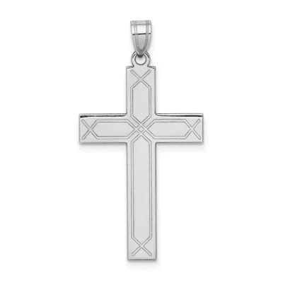 Diamond2deal 14k White Gold Solid Laser Etched Cross Pendant