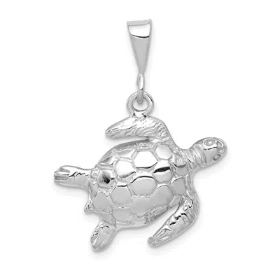 Diamond2deal 14k White Gold Solid Polished Open-backed Sea Turtle Pendant