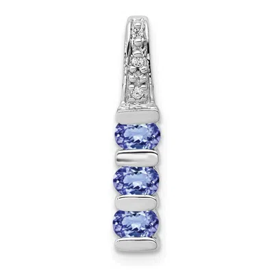 Diamond2deal 14k White Gold Tanzanite & Diamond 3-stone Slide Pendant Fits Up To 2mm Omega In Metallic