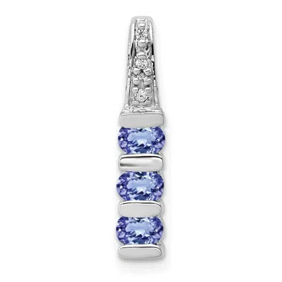 Diamond2deal 14k White Gold Tanzanite & Diamond 3-stone Slide Pendant Fits Up To 2mm Omega In Metallic
