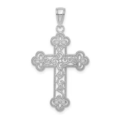 Diamond2deal 14k White Gold Textured And Beaded Edge Charm Pendant In Yellow