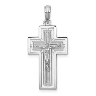 Diamond2deal 14k White Gold Textured Crucifix Frame Charm In Silver