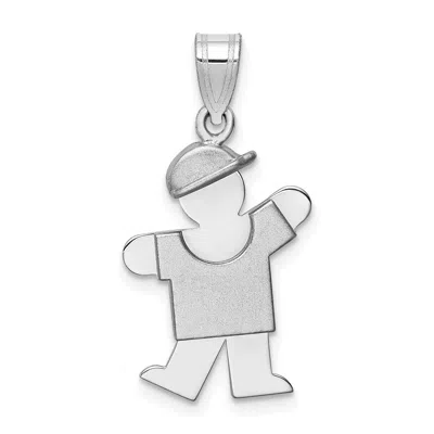 Diamond2deal 14k White Gold The Kids Small Boy With Hat On Left Engravable Kiss Charm Pendant In Brown