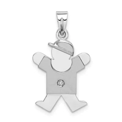 Diamond2deal 14k White Gold The Kids Small Boy With Hat On Right Aa Diamond Joy Charm Pendant In Metallic