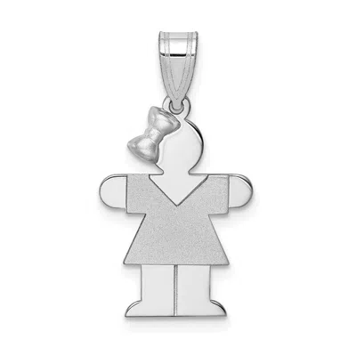 Diamond2deal 14k White Gold The Kids Small Girl With Bow On Left Engravable Hugs Charm Pendant In Metallic