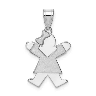 Diamond2deal 14k White Gold The Kids Small Girl With Bow On Left Engravable Joy Charm Pendant In Metallic