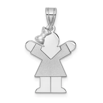 Diamond2deal 14k White Gold The Kids Small Girl With Bow On Left Engravable Love Charm Pendant In Metallic
