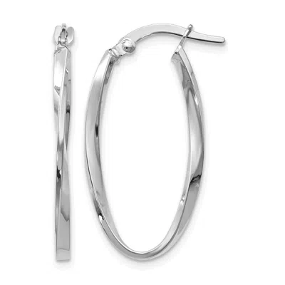 Diamond2deal 14k White Gold Twisted Oval Shape Hoop Earrings In Metallic