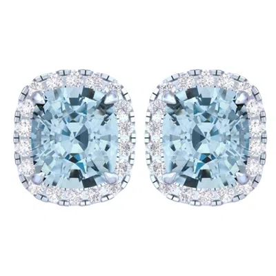 Diamond2deal 14k White Gold Vivid Blue Cushion Cut 5.5 Ct Lab-grown Diamond Halo Stud Earrings