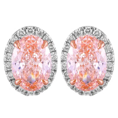 Diamond2deal 14k White Gold Vivid Pink Oval Cut 3.25 Ct Lab-grown Diamond Halo Stud Earrings