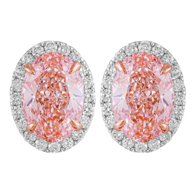 Diamond2deal 14k White Gold Vivid Pink Oval Cut 3.5 Ct Lab-grown Diamond Halo Stud Earrings