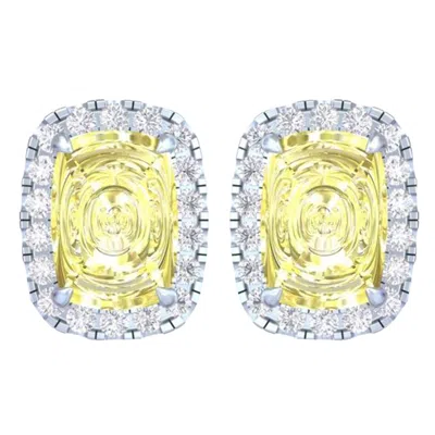Diamond2deal 14k White Gold Vivid Yellow Cushion Cut 4.30 Ct Lab-grown Diamond Halo Stud Earrings