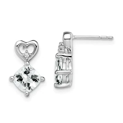 Diamond2deal 14k White Gold White Topaz And Diamond Heart Earrings