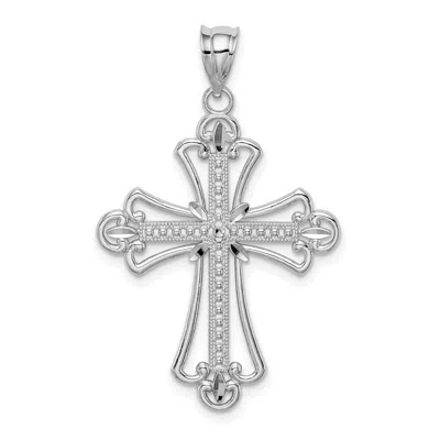 Diamond2deal 14k White Polished Diamond-cut Textured Cross Pendant