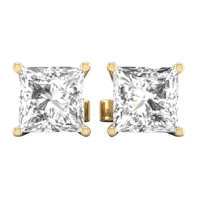 Diamond2deal 14k Yellow Gold 0.25 Ct Princess Cut Lab Grown Diamond Solitaire Stud Earrings Color- E In Orange