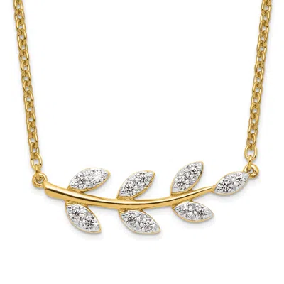 Diamond2deal 14k Yellow Gold 0.40 Ct Lab Grown Diamond Branch With Leaves Necklace 18" Clarity Vs, Color G-h