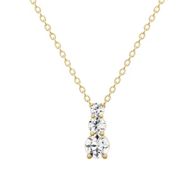 Diamond2deal 14k Yellow Gold 1 Ct Lab Grown Diamond Three Stone Snow Hidden Bail Pendant Necklace