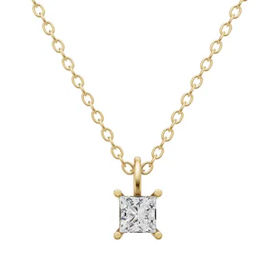 Diamond2deal 14k Yellow Gold 1 Ct Princess Cut Lab Grown Diamond Solitaire Pendant Necklace In Green
