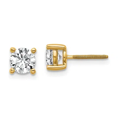 Diamond2deal 14k Yellow Gold 1 Ct Round Lab Grown Diamond Stud Earrings Screw Back Vs Clarity, G-h Color