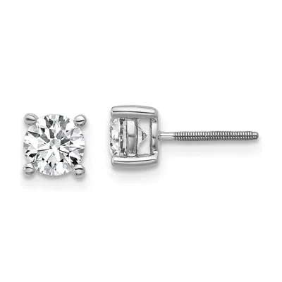 Diamond2deal 14k Yellow Gold 1 Ct Round Lab Grown Diamond Stud Earrings Screw Back Vs Clarity, G-h Color In White