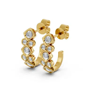 Diamond2deal 14k Yellow Gold 1.02 Ct Round Lab Grown Diamond J-hoop Earrings