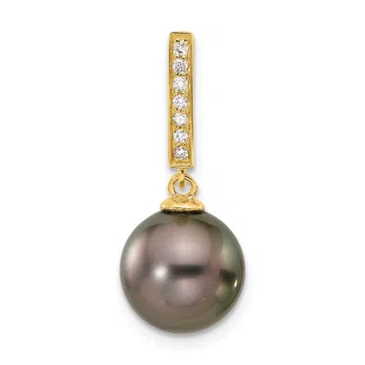 Diamond2deal 14k Yellow Gold 10mm Black Tahitian Saltwater Cultured Pearl Diamond Chain Slide