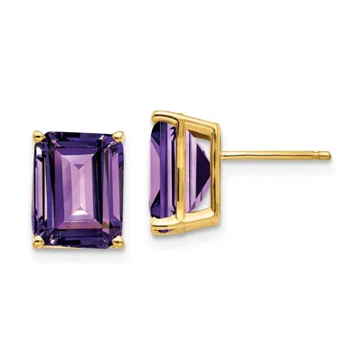 Diamond2deal 14k Yellow Gold 10x8mm Emerald Cut Amethyst Earrings In Purple