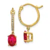 Diamond2deal 14k Yellow Gold 1/10ct Diamond And Ruby Dangle Hoop Earrings
