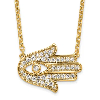 Diamond2deal 14k Yellow Gold 1/3 Ct Lab Grown Diamond Hamsa Pendant Necklace 18" Clarity Vs, Color G-h