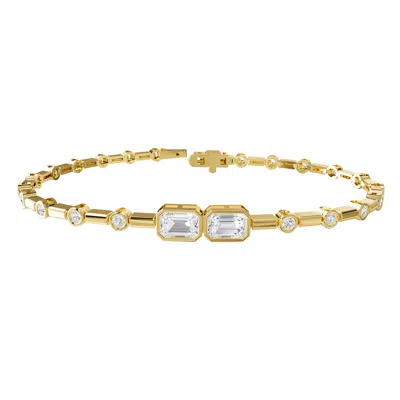 DIAMOND2DEAL 14K YELLOW GOLD 2 CARAT RADIANT CUT LAB GROWN DIAMOND BANGLE BRACELET 7"