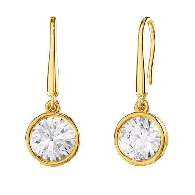 DIAMOND2DEAL 14K YELLOW GOLD 2 CT ROUND LAB GROWN DIAMOND DROP & DANGLE EARRINGS VVS-VS, E-F