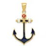 Diamond2deal 14k Yellow Gold 2-d Red, White, Blue Enameled Anchor Pendant In Yellow