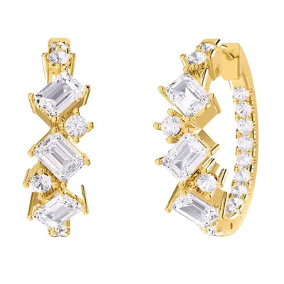 Diamond2deal 18k Vermeil Plated Silver 2.5 Ct Multi Shape Lab Grown Diamond Hoop Earrings Vvs-vs In Yellow