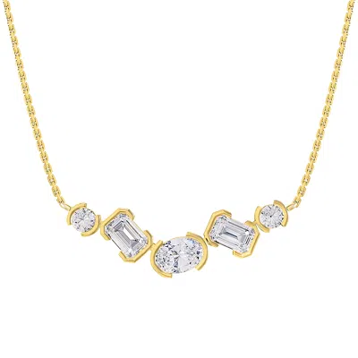 Diamond2deal 14k Yellow Gold 2.6 Ct Multi Shape Lab Grown Diamond Pendant Necklace 18" Chain Vvs-vs, E-f