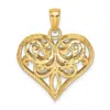 Diamond2deal 14k Yellow Gold 3-d Diamond-cut Filigree Puffed Heart Charm In Yellow