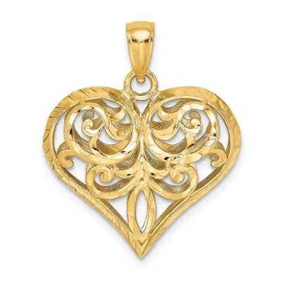 Diamond2deal 14k Yellow Gold 3-d Diamond-cut Filigree Puffed Heart Charm