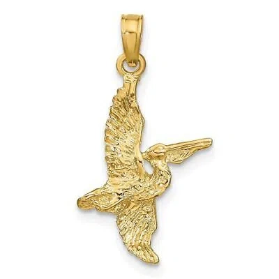 Pre-owned Diamond2deal 14k Yellow Gold 3-d Pelican Flying Charm Pendant For Womens