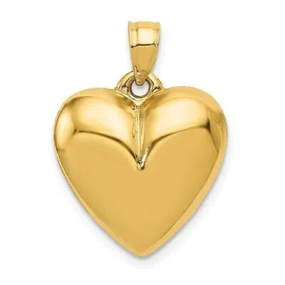 Pre-owned Diamond2deal 14k Yellow Gold 3-d Puffed Heart Pendant 1.13g L-24mm W- 16mm