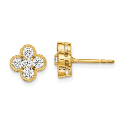 Diamond2deal 14k Yellow Gold 3/4 Ct Lab Grown Diamond Bloom Floral Stud Earrings Vs Clarity, D-e Color