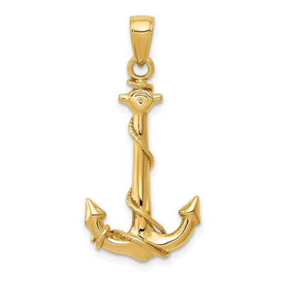 Diamond2deal 14k Yellow Gold 3d Anchor Rope Pendant