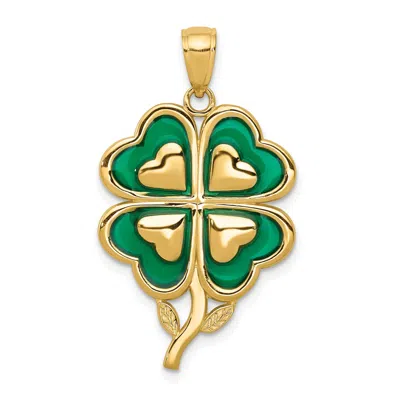 Diamond2deal 14k Yellow Gold 4-leaf Clover Pendant With Enameled Tips Pendant