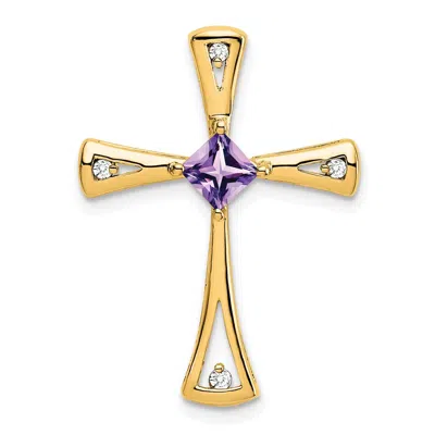 Diamond2deal 14k Yellow Gold 4mm Square Amethyst And Diamond Cross Chain Slide