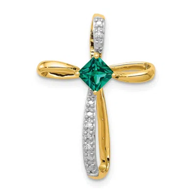 Diamond2deal 14k Yellow Gold 4mm Square Lab Created Emerald And Diamond Cross Slide Pendant