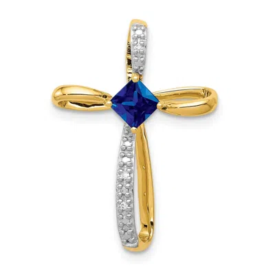 Diamond2deal 14k Yellow Gold 4mm Square Lab Created Sapphire And Diamond Cross Slide Pendant In Multi