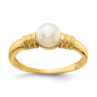 Diamond2deal 14k Yellow Gold 5-6mm White Button Freshwater Cultured Pearl Ring In Multi