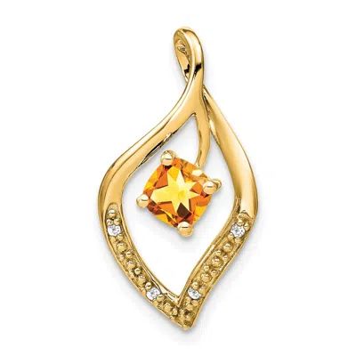 Diamond2deal 14k Yellow Gold 5mm Cushion Citrine And Diamond Leaf Chain Slide Pendant
